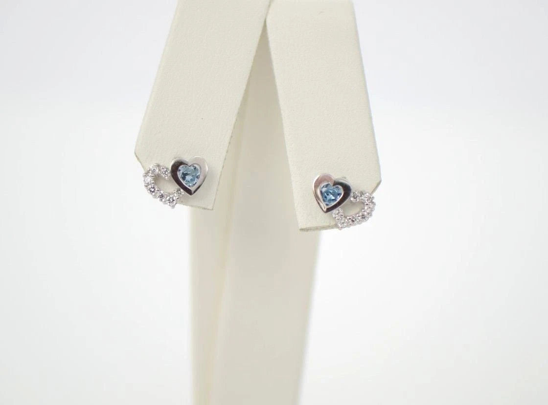 14K White Gold Double Heart Earrings