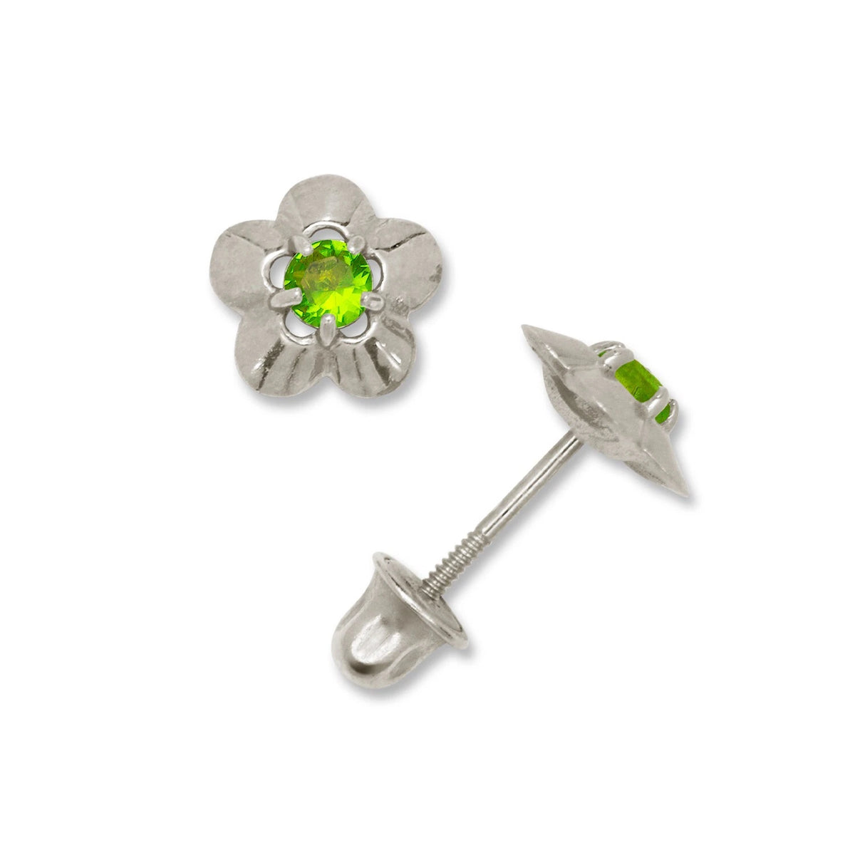 14K Yellow & White Gold Elegant CZ Flower Stud Earrings for Girls