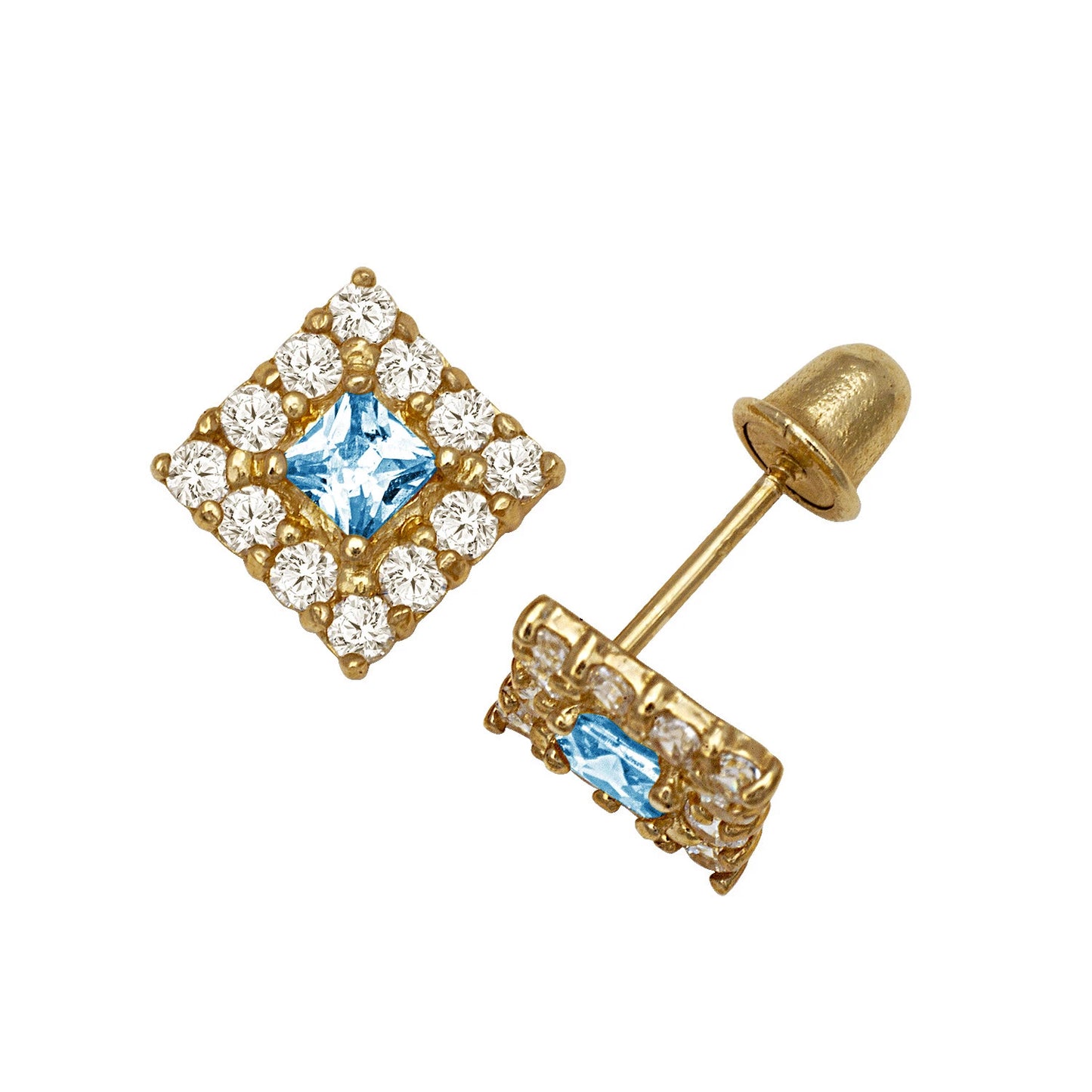 14k Yellow & White Gold CZ Birthstone Stud Screw Back Earrings for Women