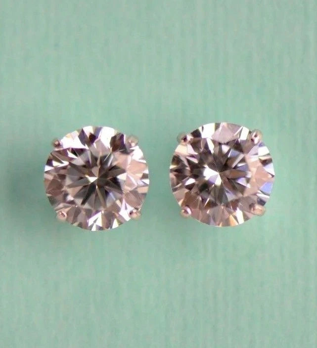 14k Heavy Basket White Gold Round AAA Quality CZ Stud with push back