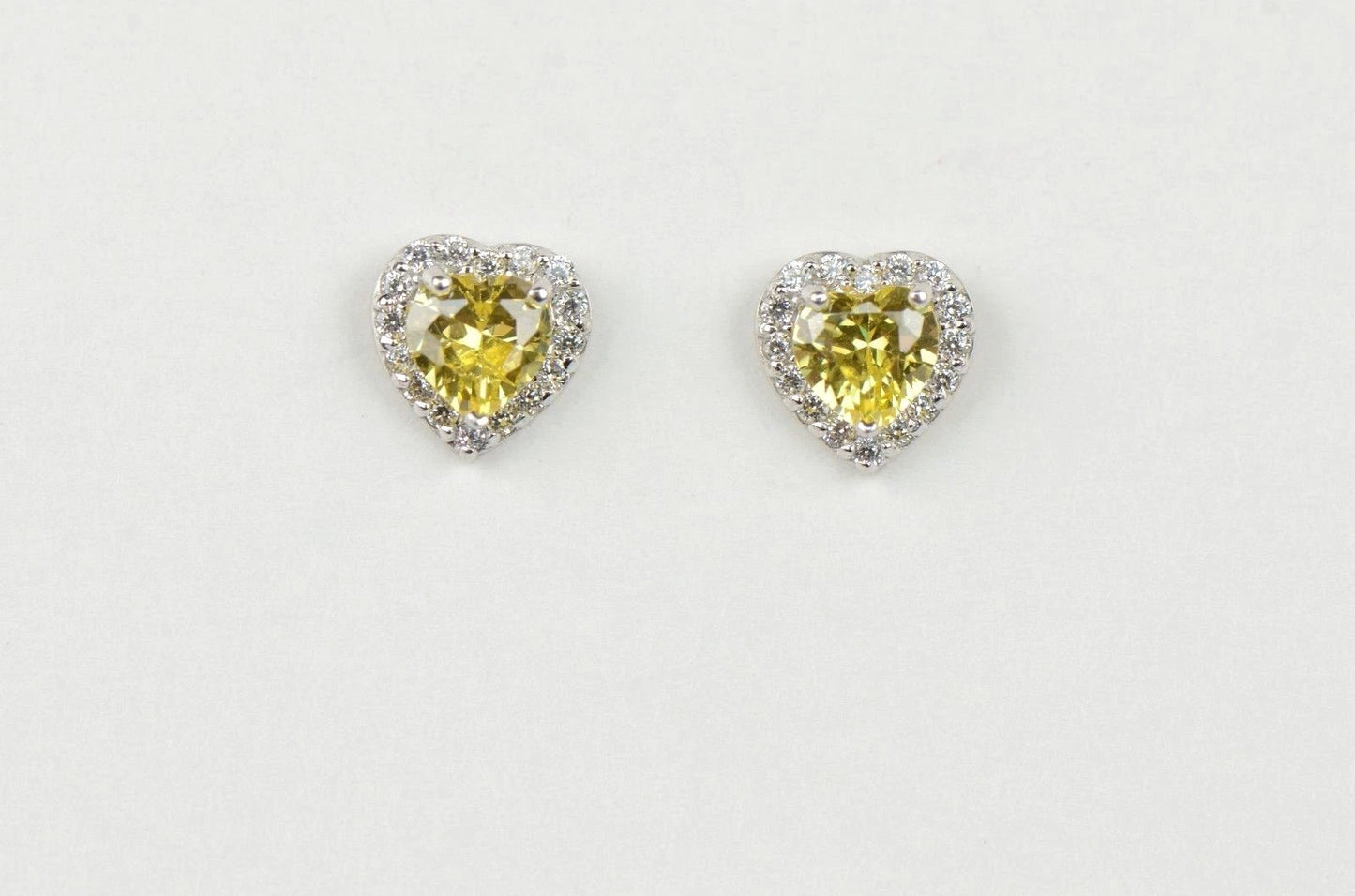 14k Solid White Gold Halo Heart Stud Earrings
