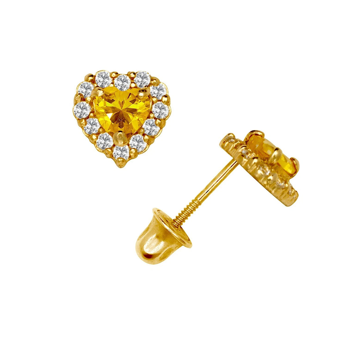14K Yellow & White Gold Large Gorgeous CZ Heart Shaped Stud Earrings for Women