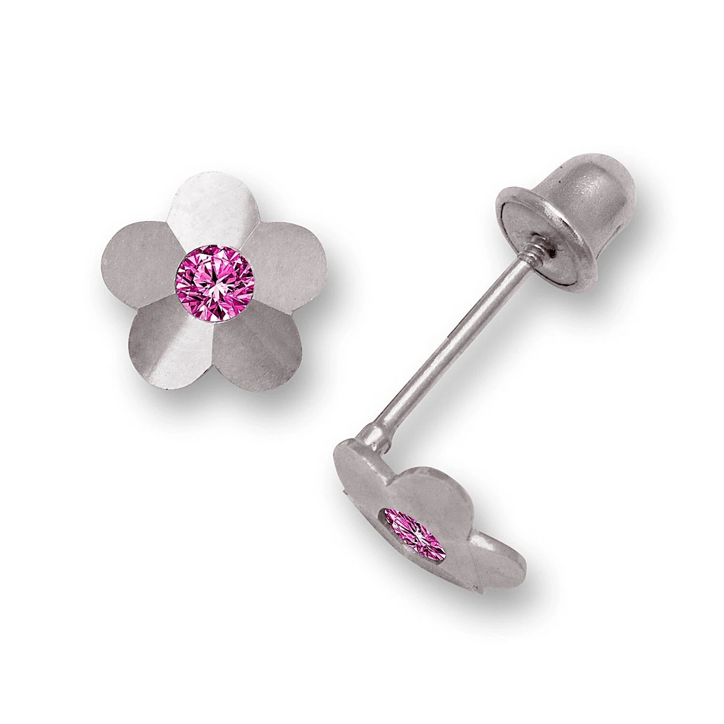 14K Yellow & White Gold Flower Screw Back Stud Earrings for Baby Girl