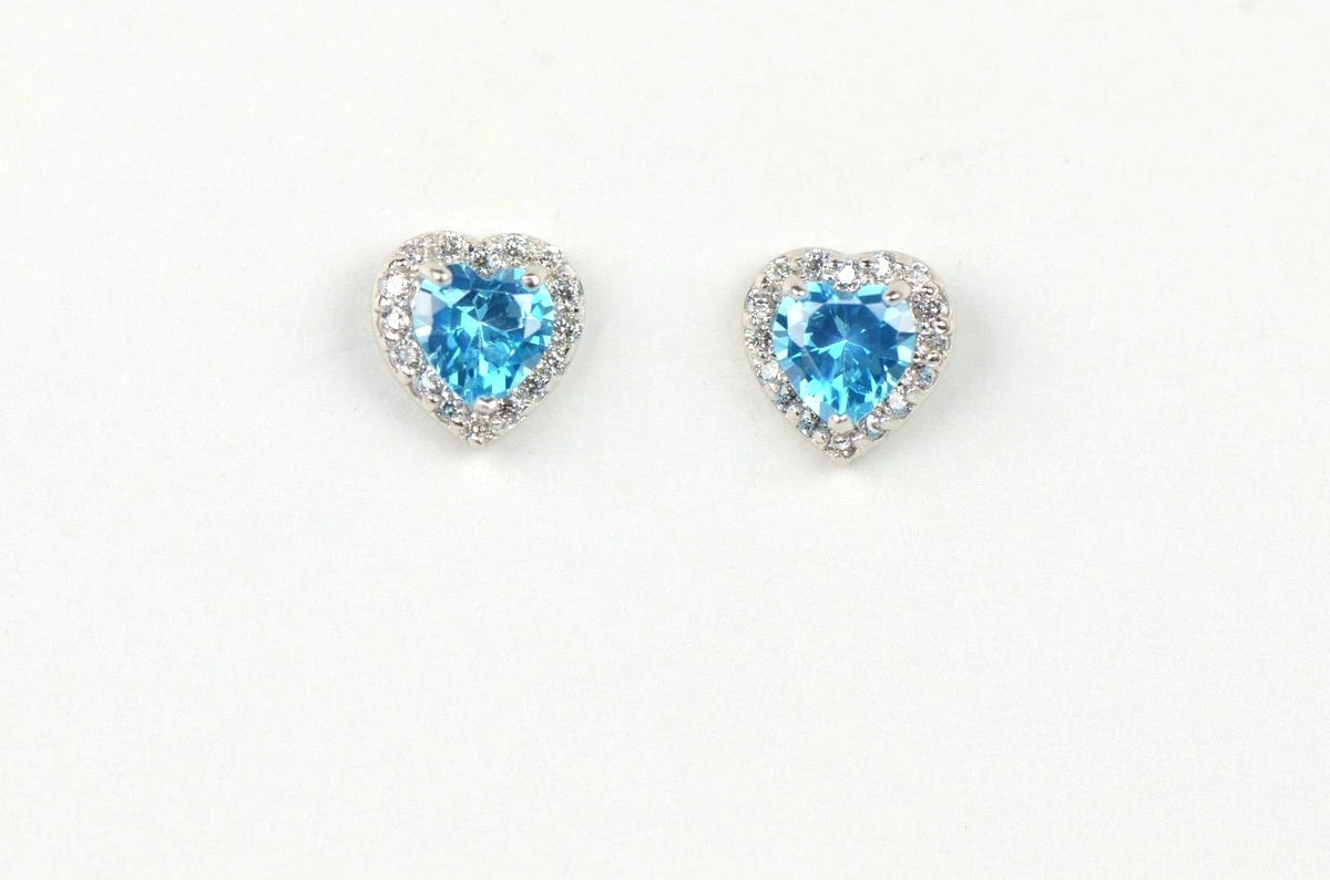 14k Solid White Gold Halo Heart Stud Earrings