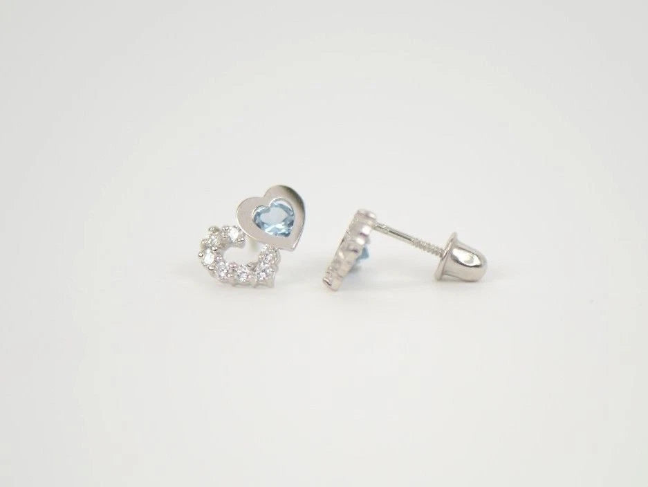 14K White Gold Double Heart Earrings