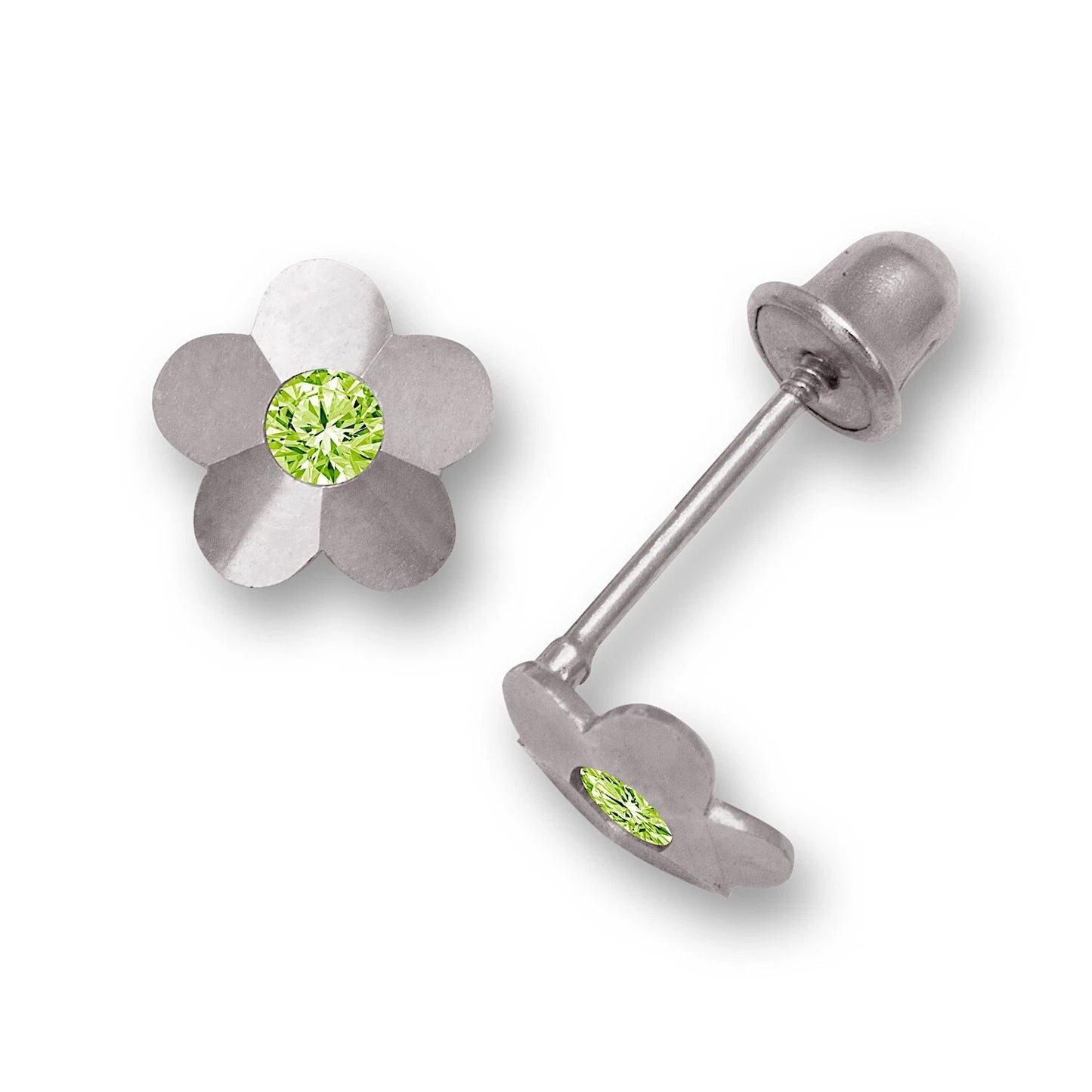 14K Yellow & White Gold Flower Screw Back Stud Earrings for Baby Girl