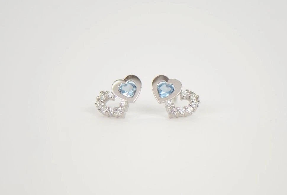 14K White Gold Double Heart Earrings