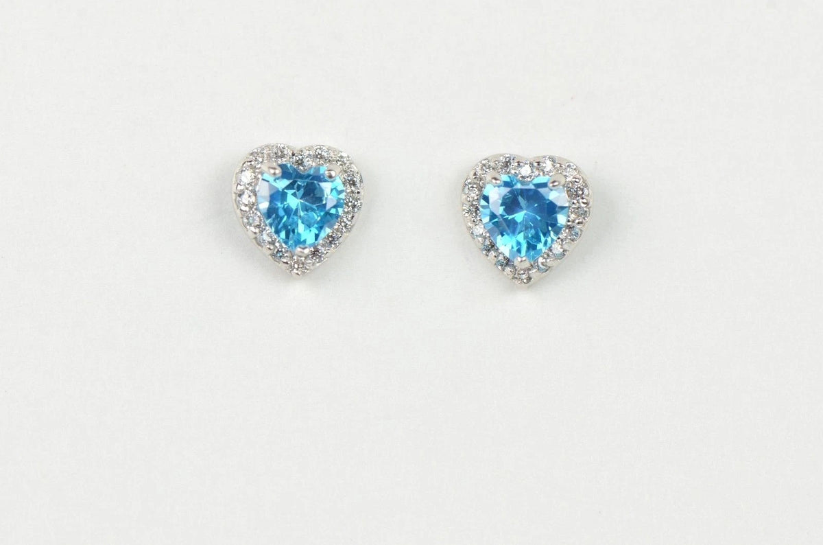 14k Solid White Gold Halo Heart Stud Earrings