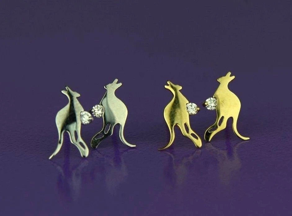 14k Yellow or White Gold Kangaroo CZ stud Earring