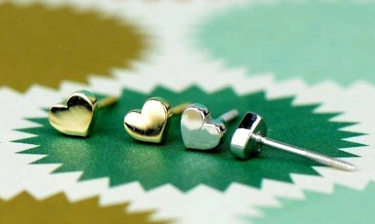 14K Solid White Yellow Gold Metal Heart Shape Stud Earrings