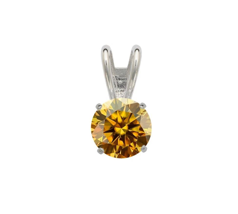 14K Gold GRA Certified D-VVS1 Round White Champagne Moissanite Pendant