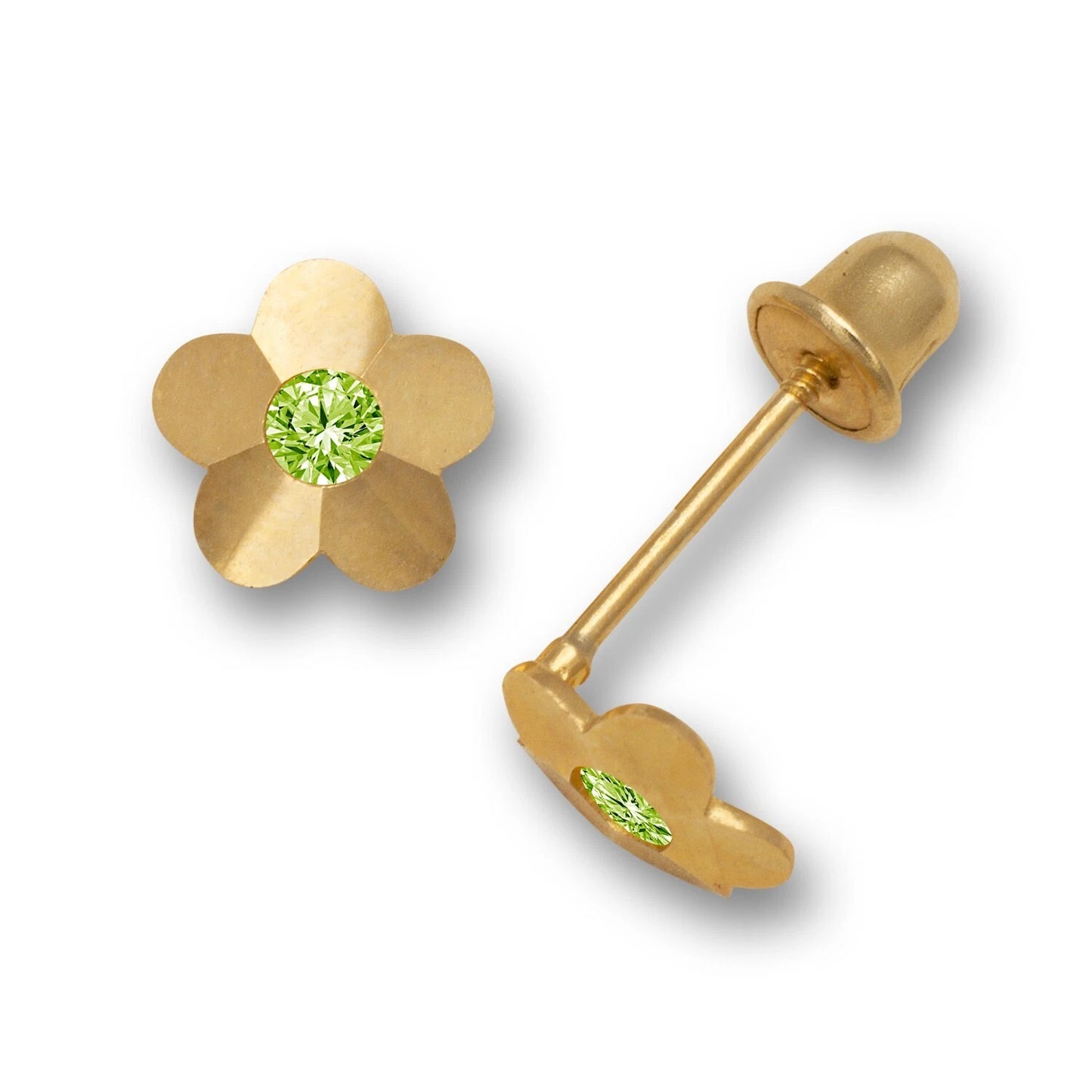 14K Yellow & White Gold Flower Screw Back Stud Earrings for Baby Girl