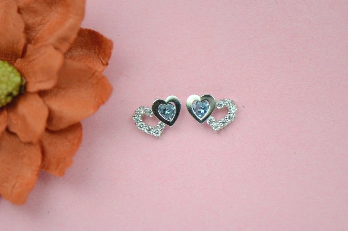 14K White Gold Double Heart Earrings
