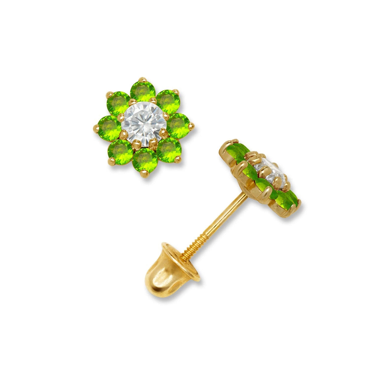 14K Yellow & White Gold Small Beautiful CZ Flower Stud Earrings for Girls