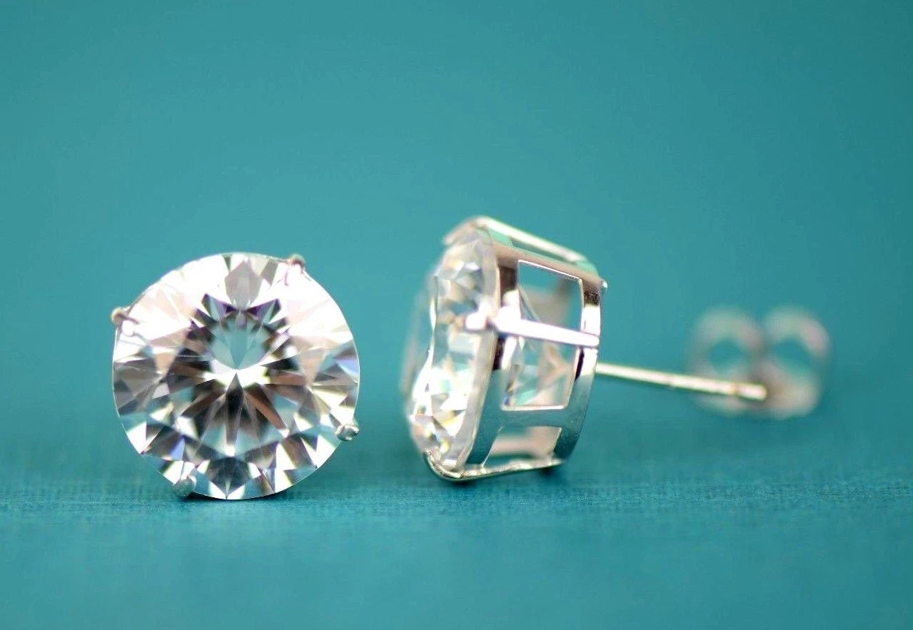 14k Heavy Basket White Gold Round AAA Quality CZ Stud with push back