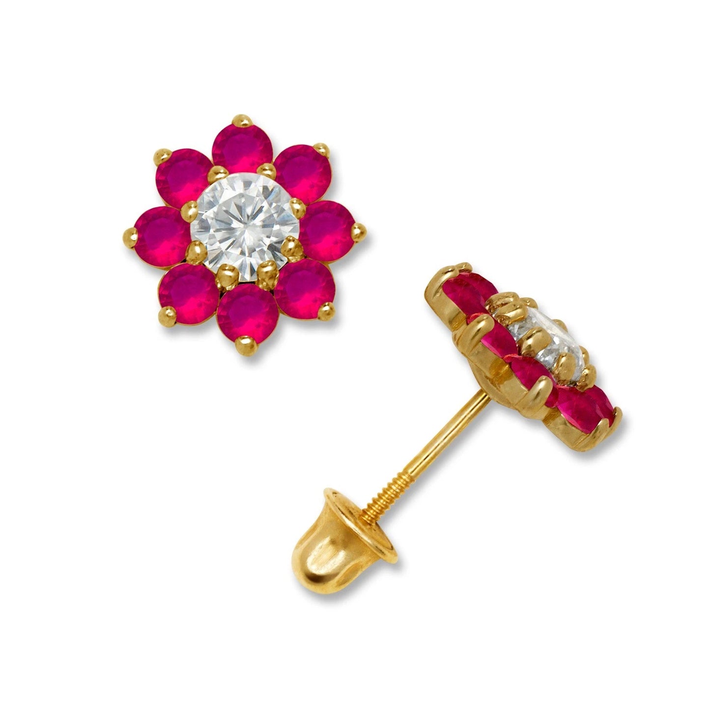 14K Yellow & White Gold Large Beautiful CZ Flower Stud Earrings for Women
