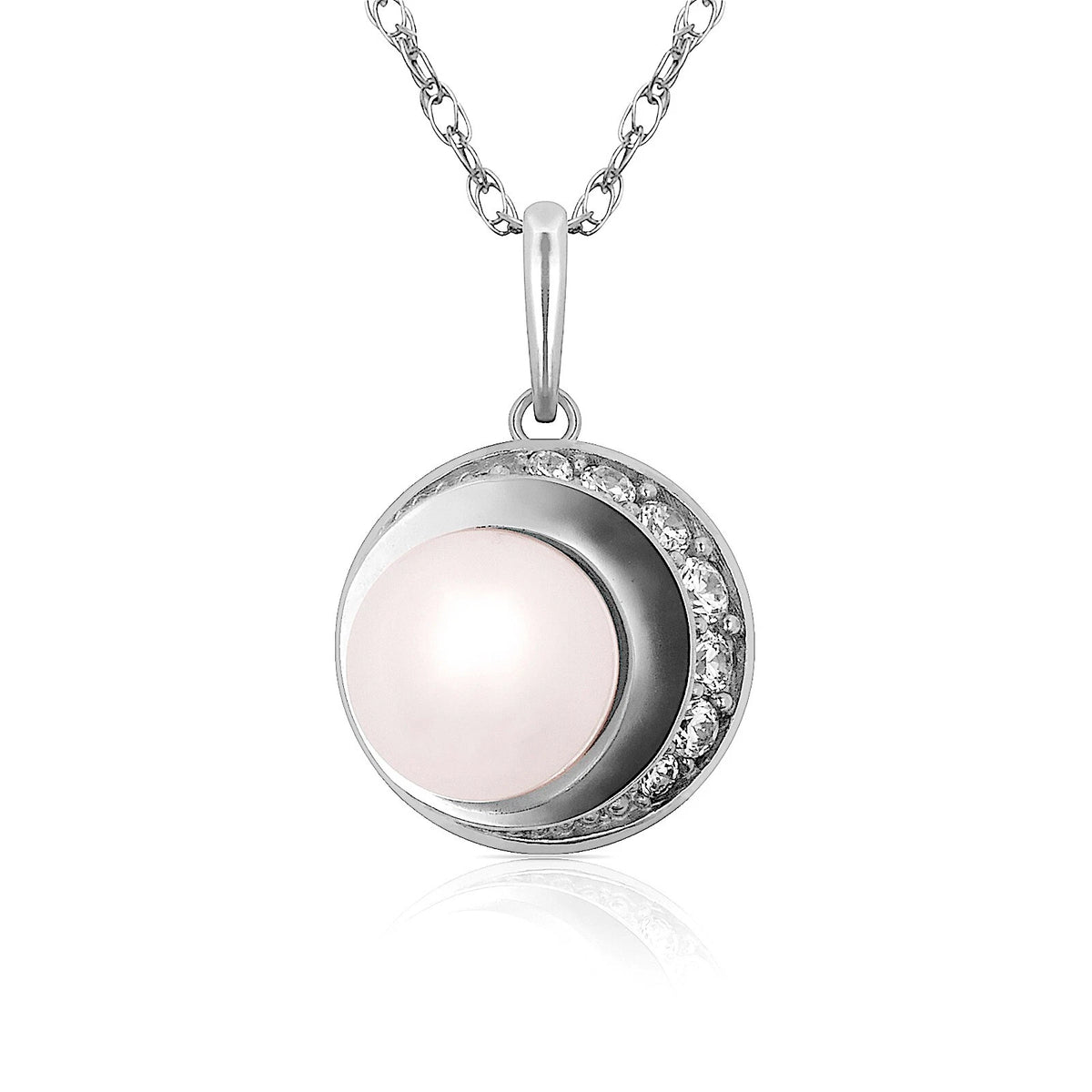 14K Yellow & White Gold Freshwater Pearl Rond Pendant For Women