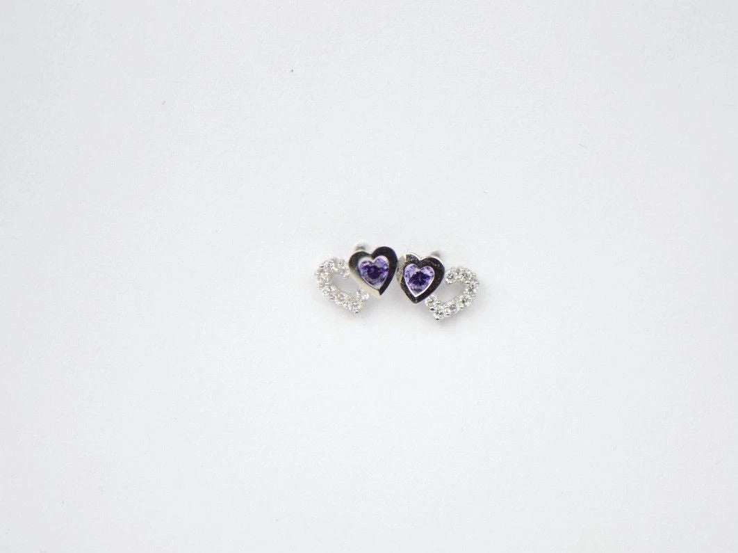 14K White Gold Double Heart Earrings