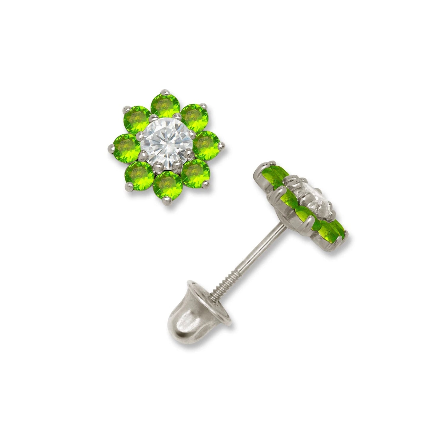 14K Yellow & White Gold Small Beautiful CZ Flower Stud Earrings for Girls