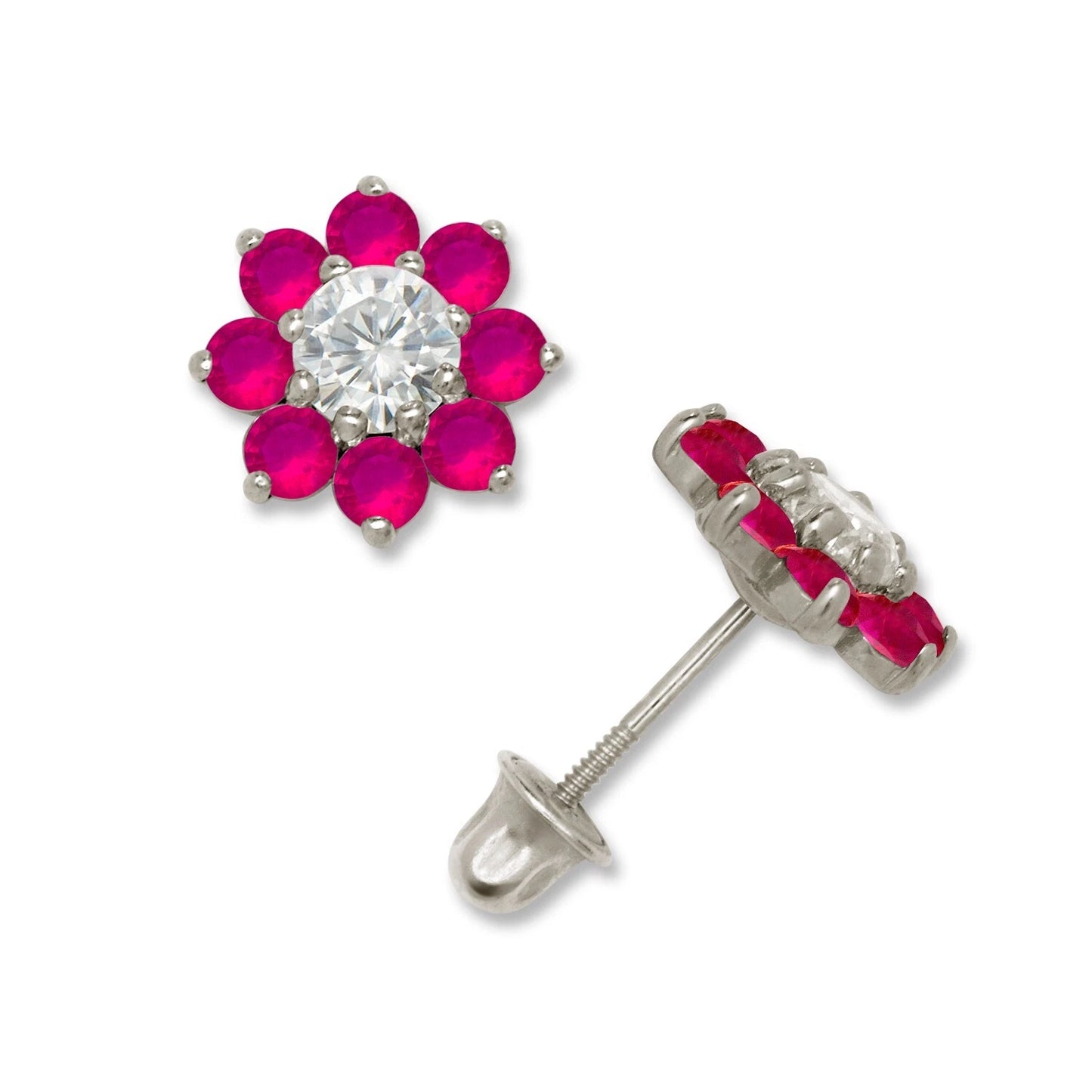 14K Yellow & White Gold Large Beautiful CZ Flower Stud Earrings for Women