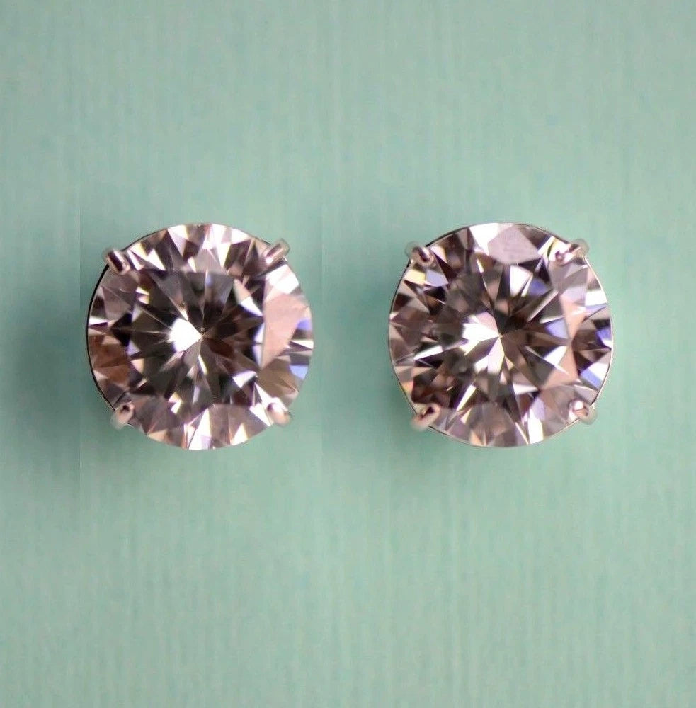14k Heavy Basket White Gold Round AAA Quality CZ Stud with push back