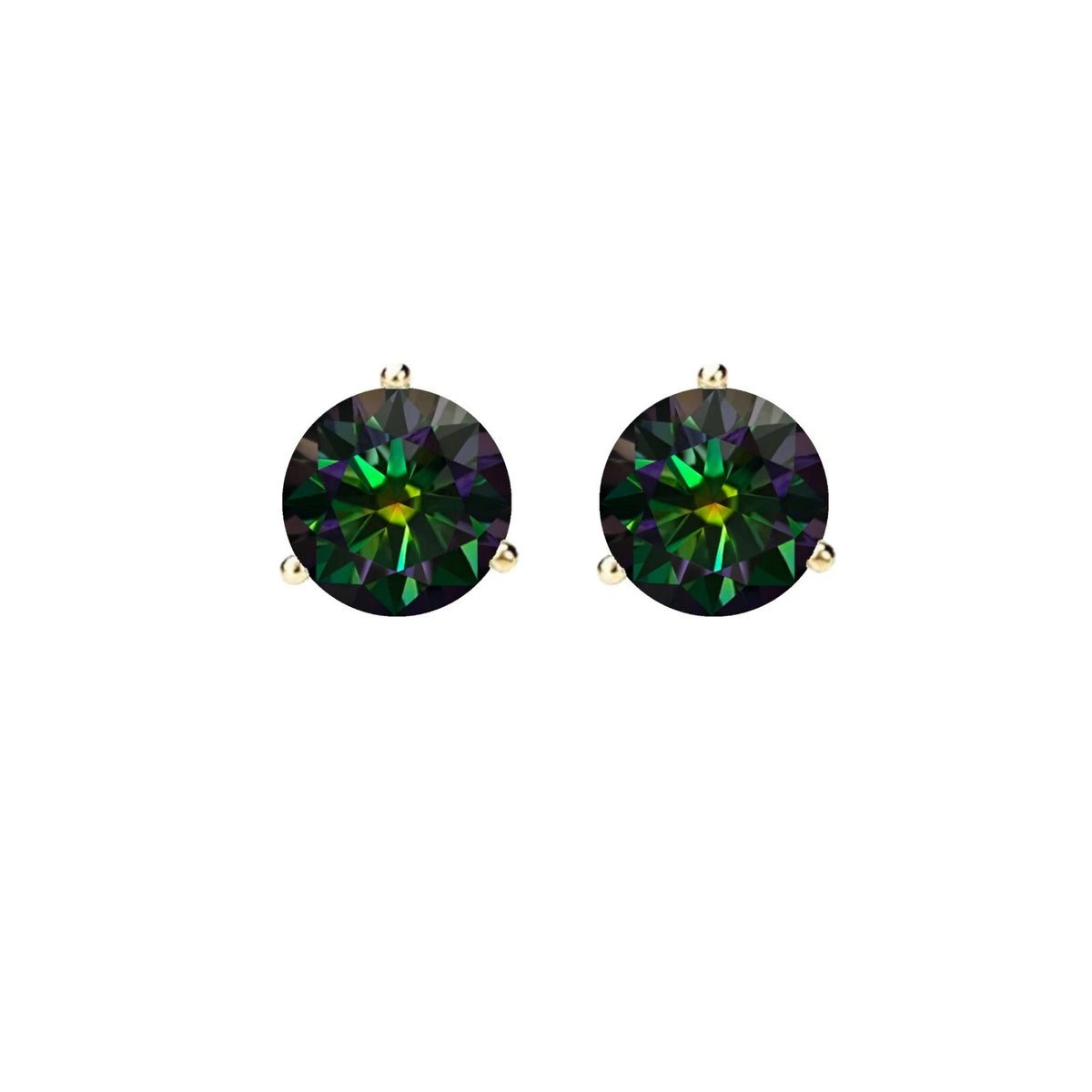 14KGold GRACertifiedD-VVS1 Rainbow Green Moissanite Push Back Stud Earrings