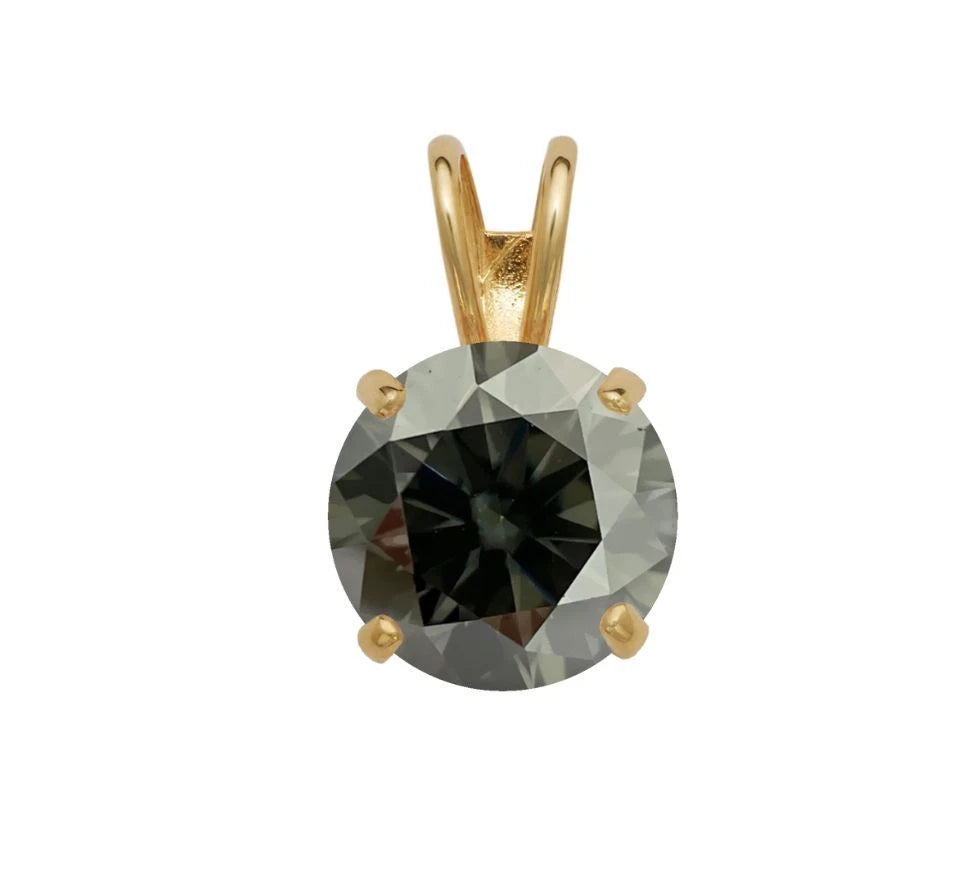 14K Gold GRA Certified D-VVS1 Round Grey Moissanite Pendant