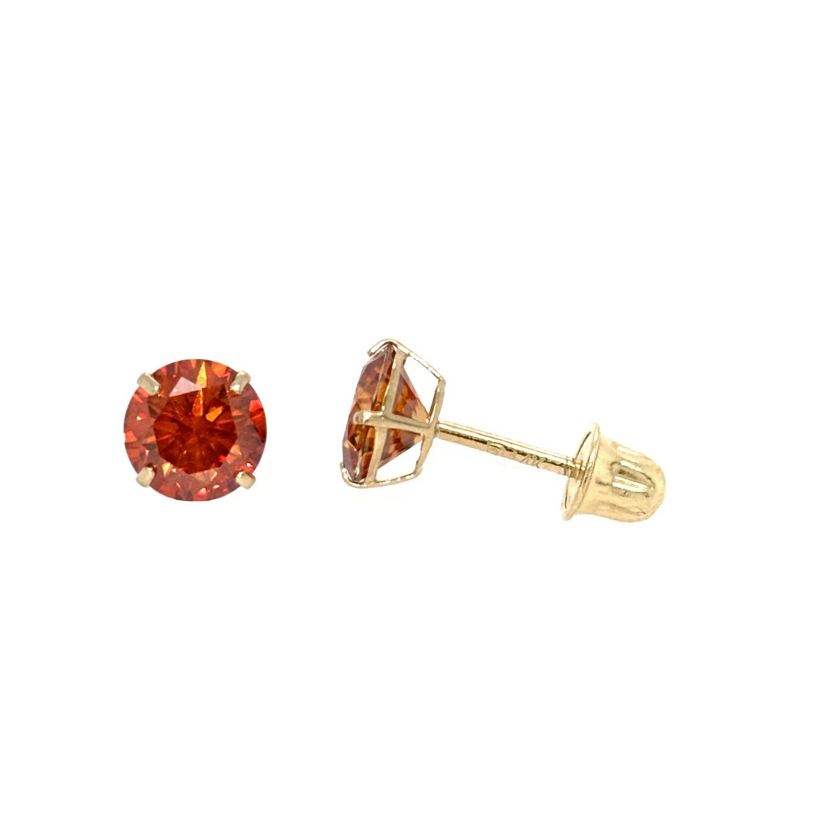14K Gold GRA Certified D-VVS1 Round Orange Moissanite  Studs Earrings Screw Back