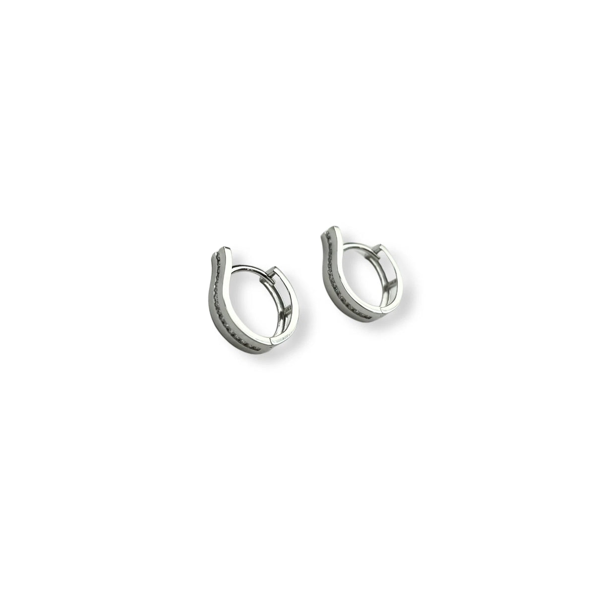 14k Yellow and White Gold One Row Channel Set Huggie Hoop Earrings