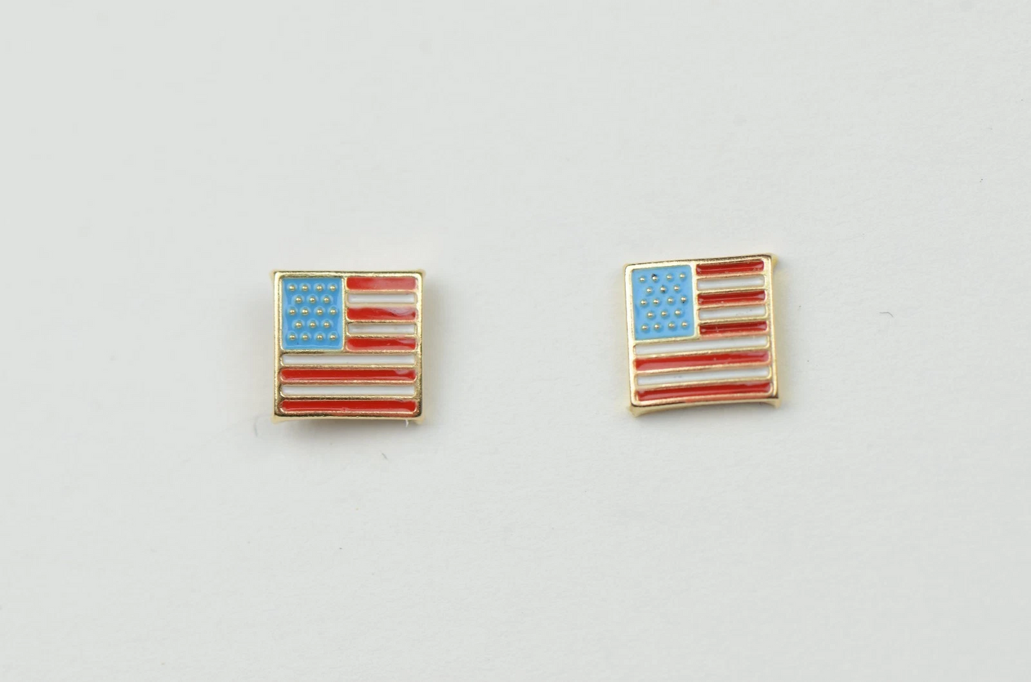 14K Yellow Gold American Flag Stud Earrings with Enamel