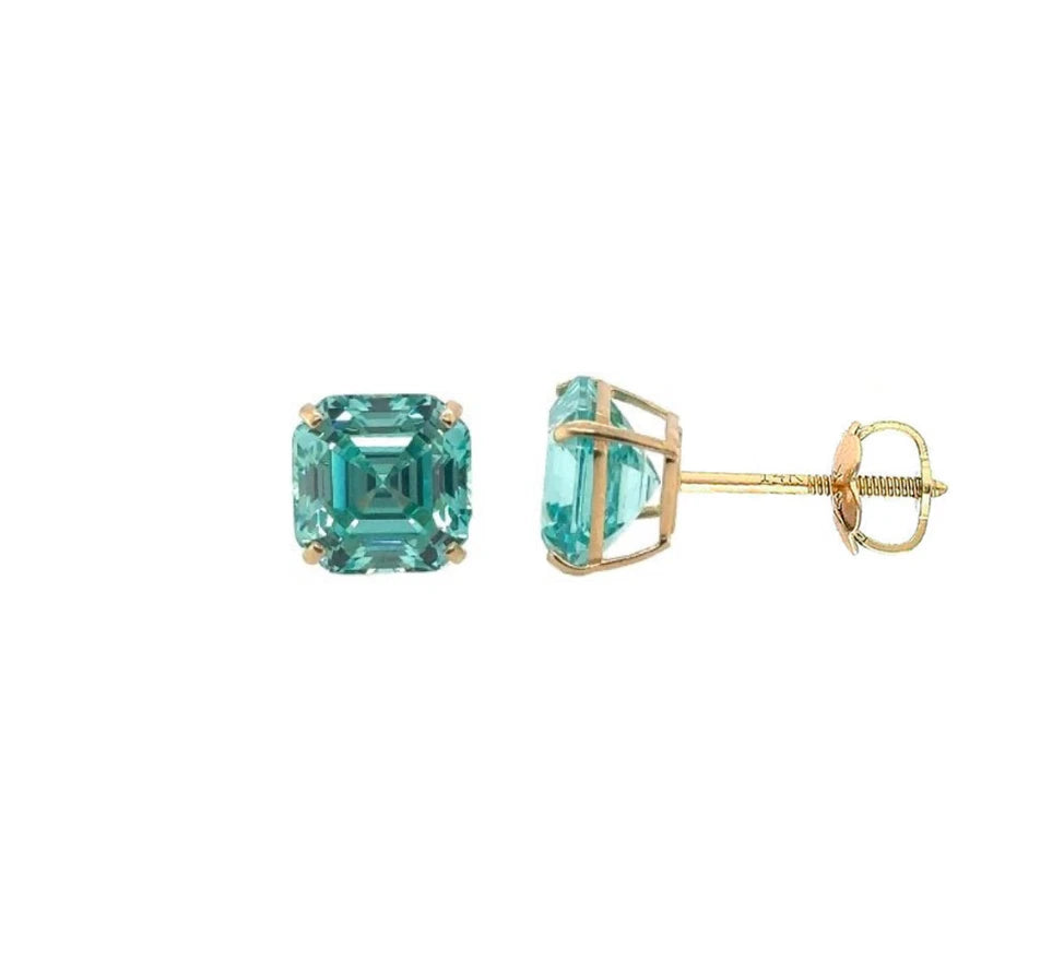 14K Yellow Gold Asscher Cut Stud Earrings Screw Back