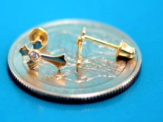 14K White Yellow Gold Cross CZ Earrings