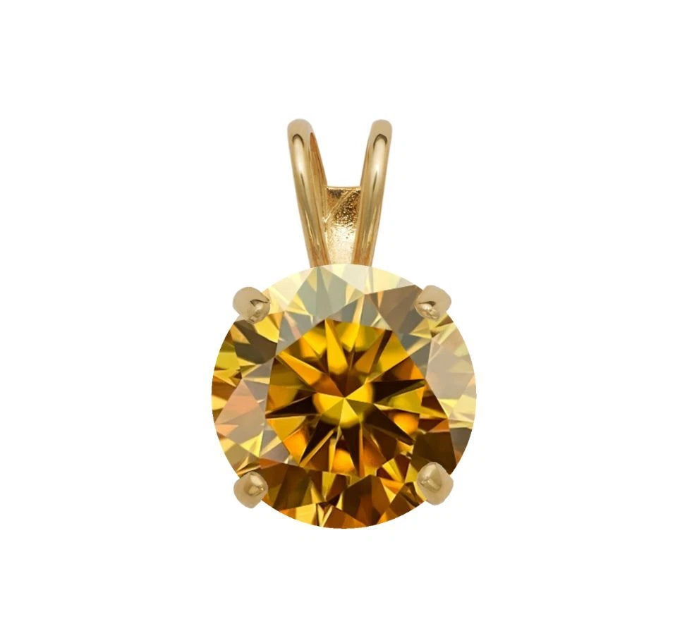 14K Gold GRA Certified D-VVS1 Round Champagne Moissanite Pendant