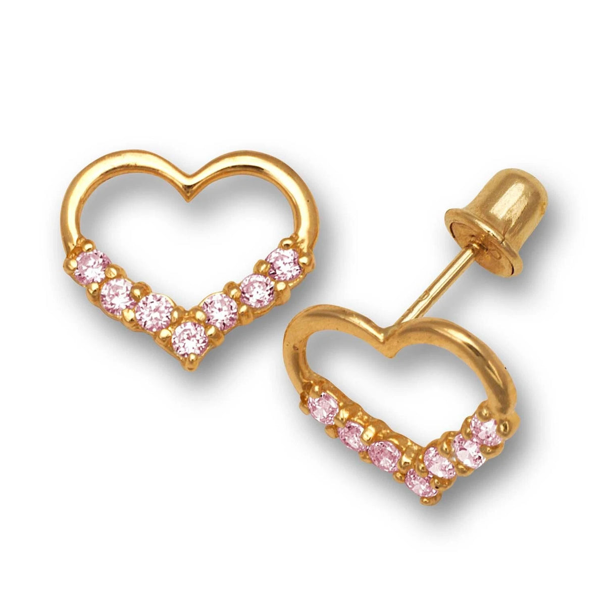 14K Yellow & White Gold Heart Screw Back Earrings For Women