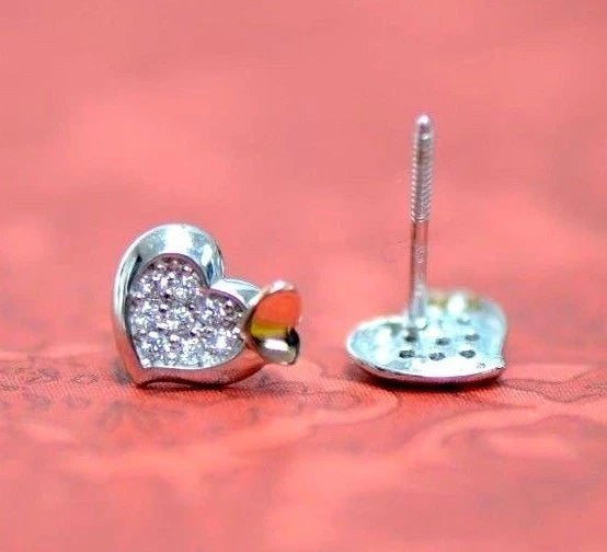 14K White Yellow Gold Heart Shape Cubic Zirconia Stud Earrings