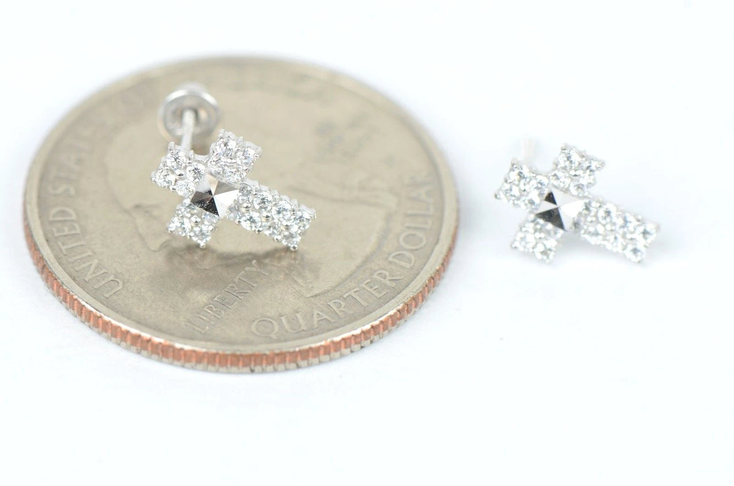 14K Yellow or White Gold CZ Cross Earring