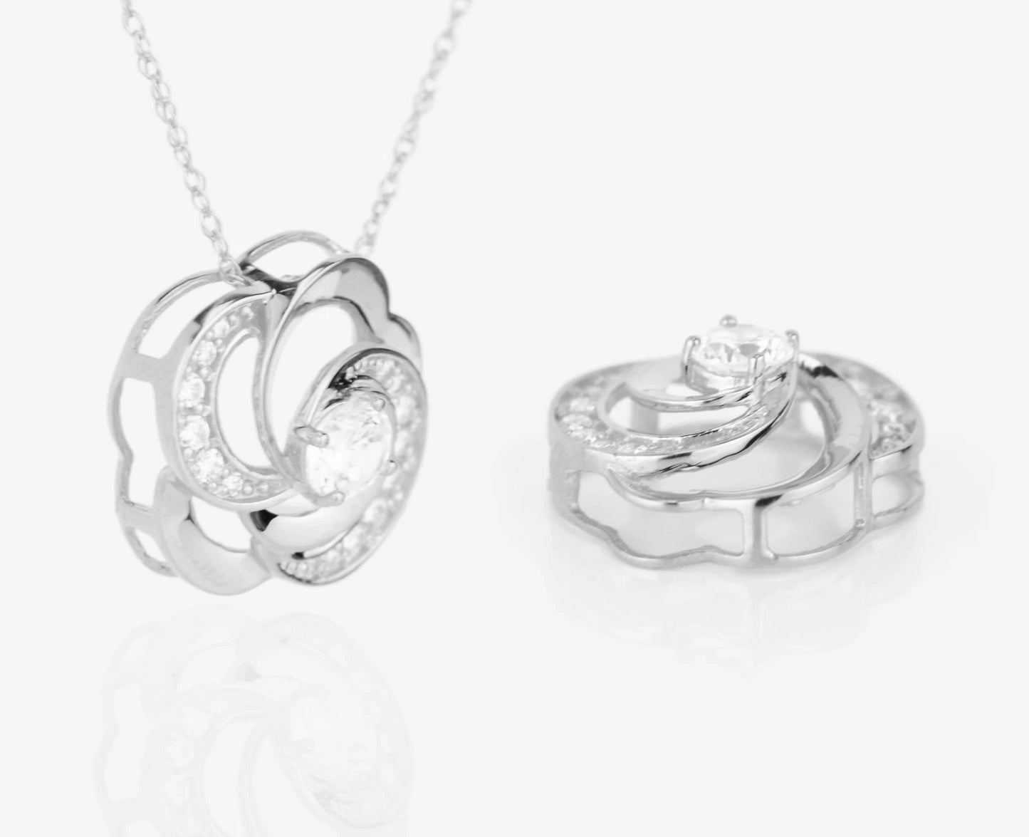 14k Yellow and White Gold CZ Flower Pendant