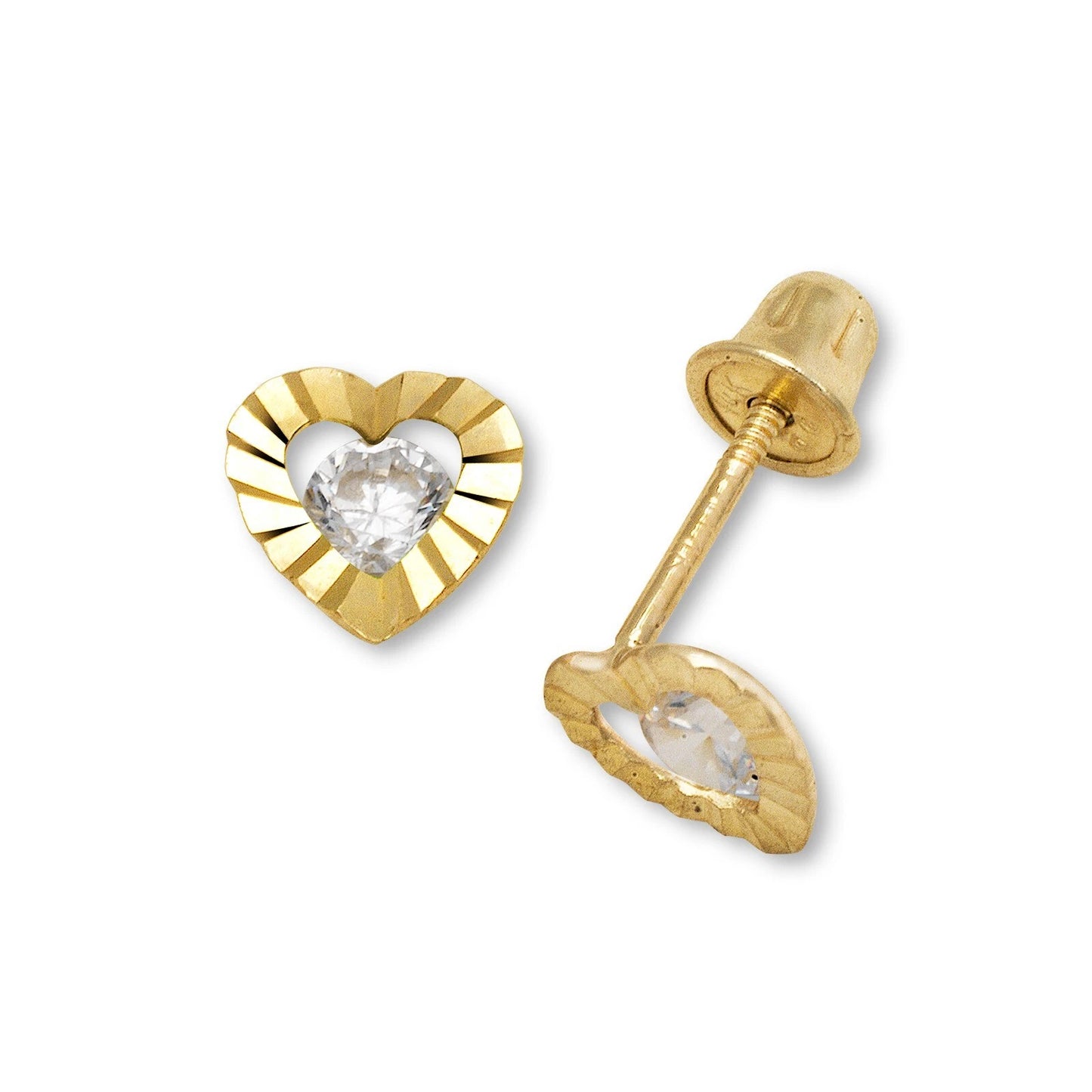14K Yellow Gold Heart Shape Screw Back Stud Earrings for Girls