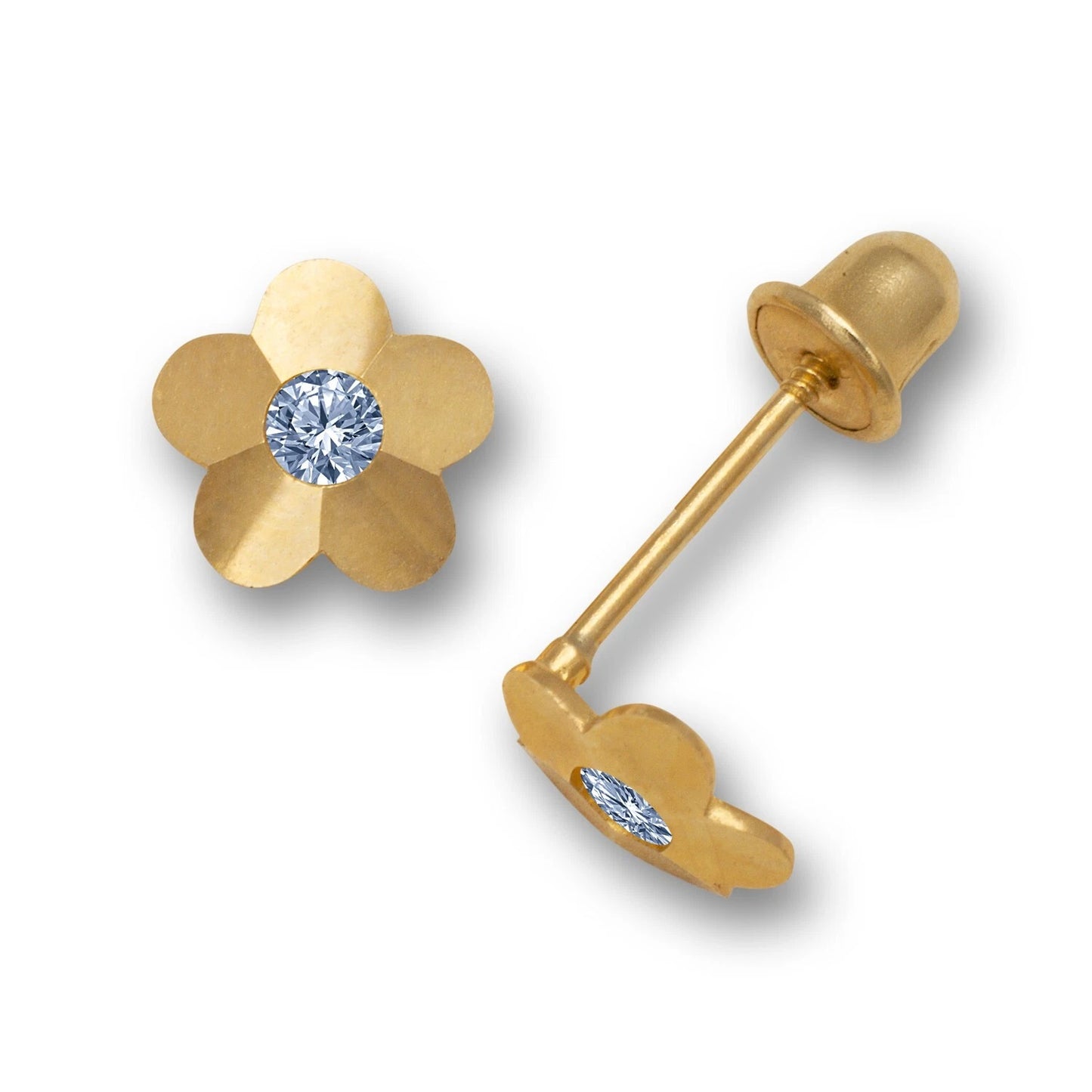 14K Yellow & White Gold Flower Screw Back Stud Earrings for Baby Girl