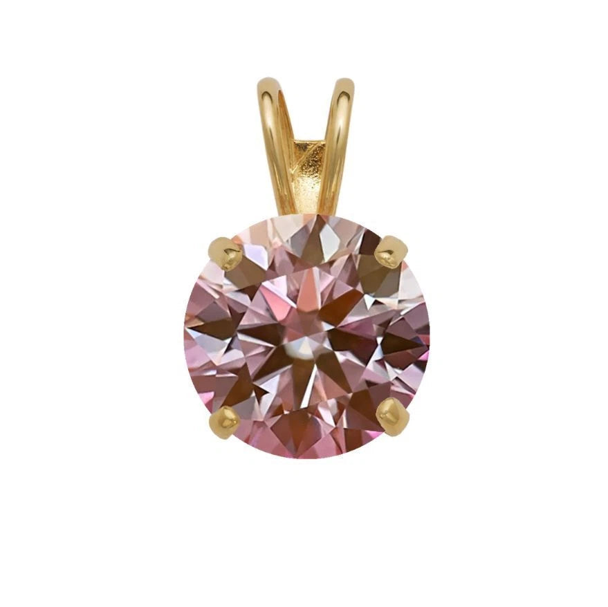 14K GRA Certified D-VVS1 Round Gold Pink Moissanite Pendant