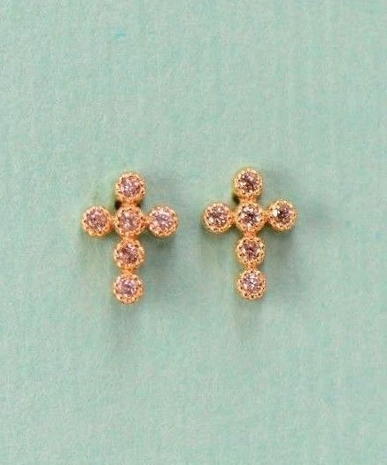 Gold Cross 14k Earrings Yellow or White Cz Stud White Cubic Zirconia Solid