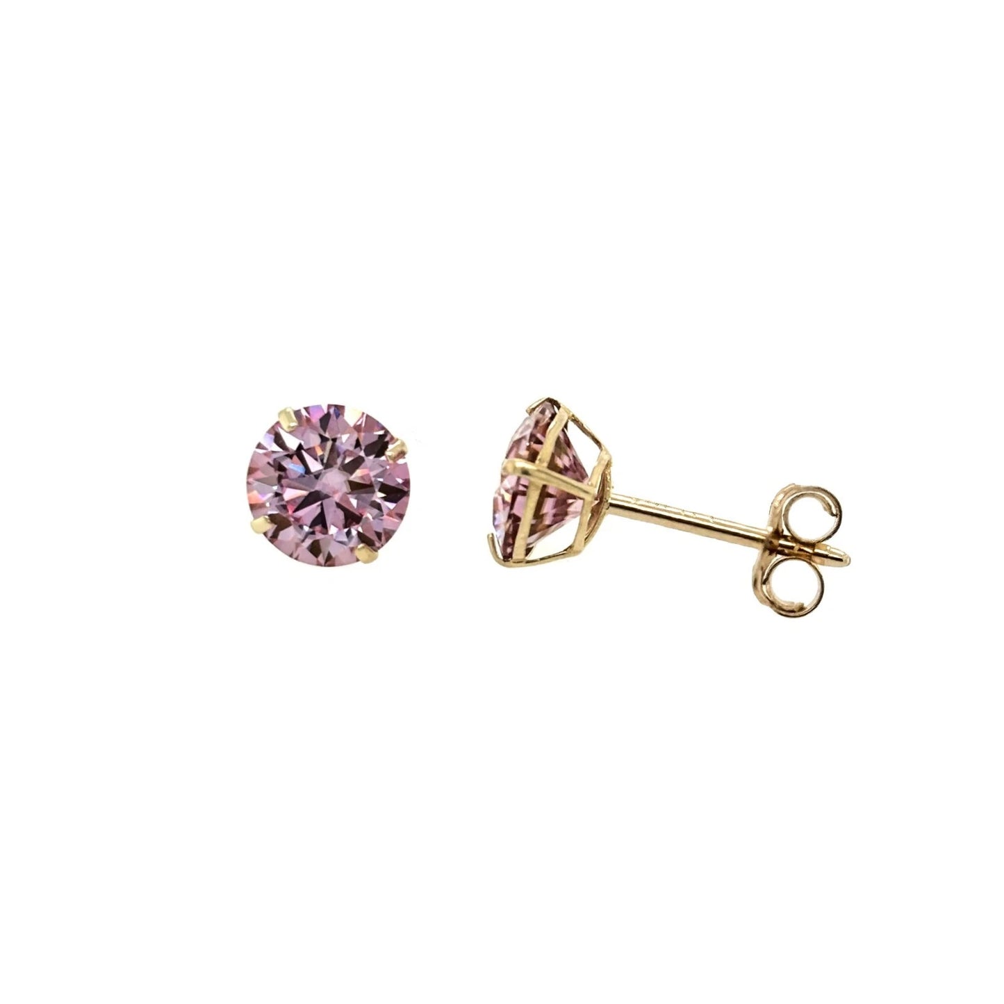 14K Gold GRA Certified D-VVS1 Round Pink Moissanite PushBack Studs Earrings