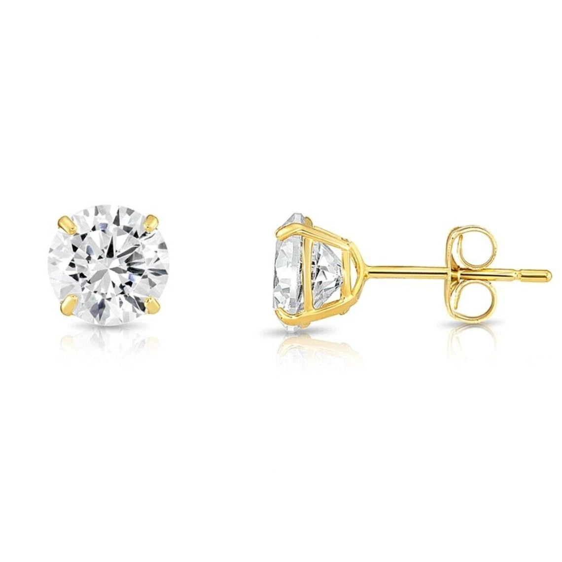14K Gold GRA Certified D-VVS1 Round Moissanite Push Back Studs Earrings