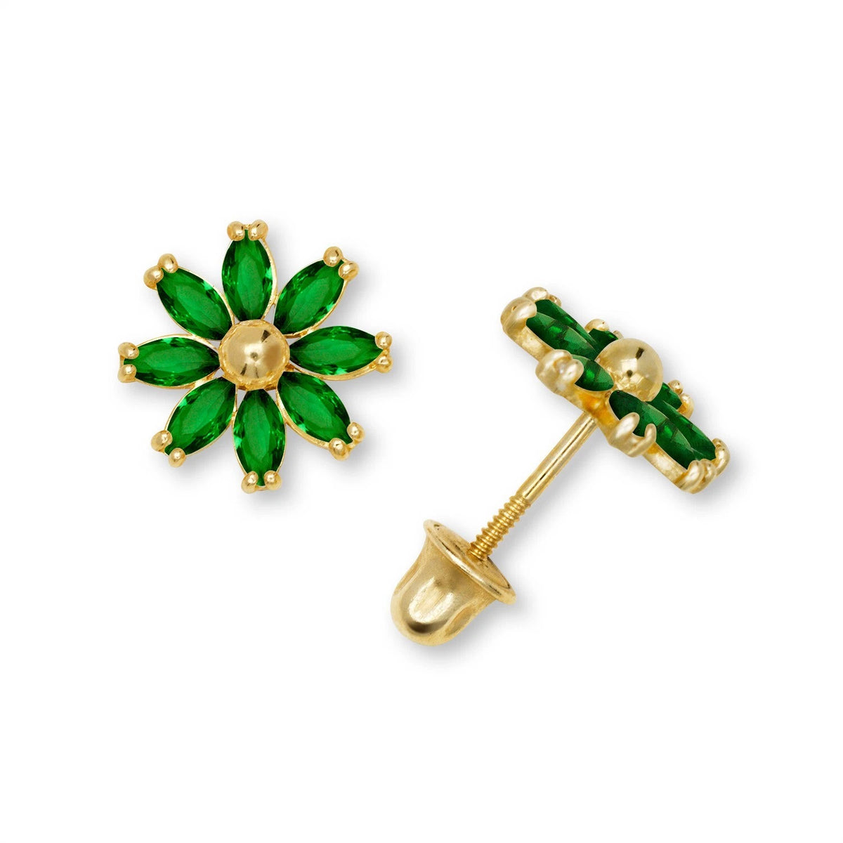 14K Yellow & White Gold Flower Pretty Earrings for Women