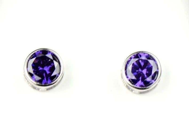 14K Round Bezel Set 5mm White Gold Birthstone Earrings