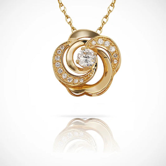 14K Yellow & White Flower Petal Swirl Charm Round Cut Slider Pendant For Women