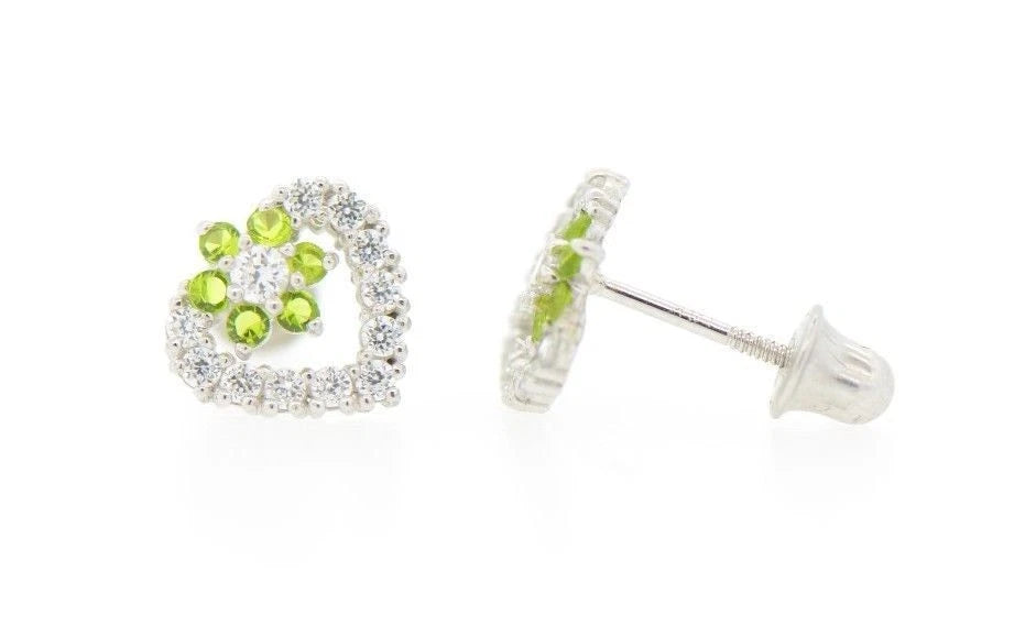 14K White Gold Heart Shape CZ Stud Earrings