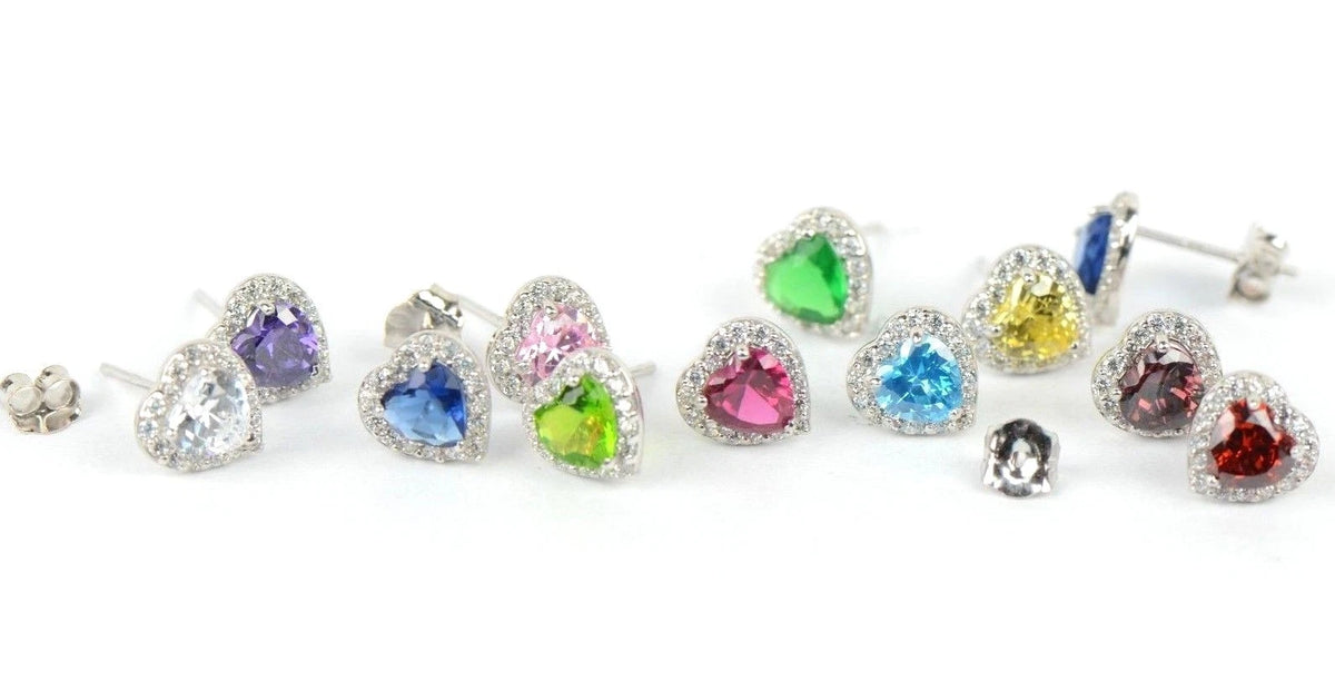 14k Solid White Gold Halo Heart Stud Earrings