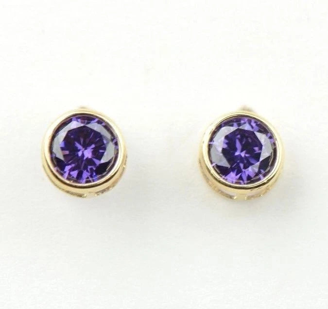 14K Round Bezel Set 5mm Yellow Gold Birthstone Earrings