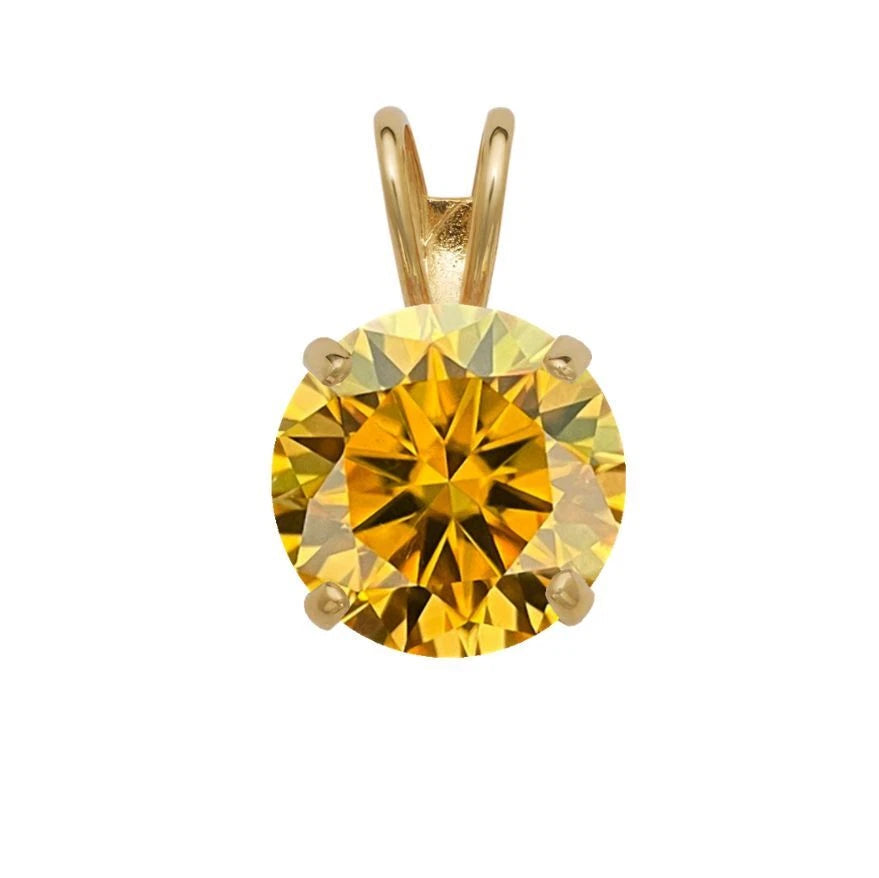 14K GRA Certified D-VVS1 Round Gold Yellow Moissanite Pendant